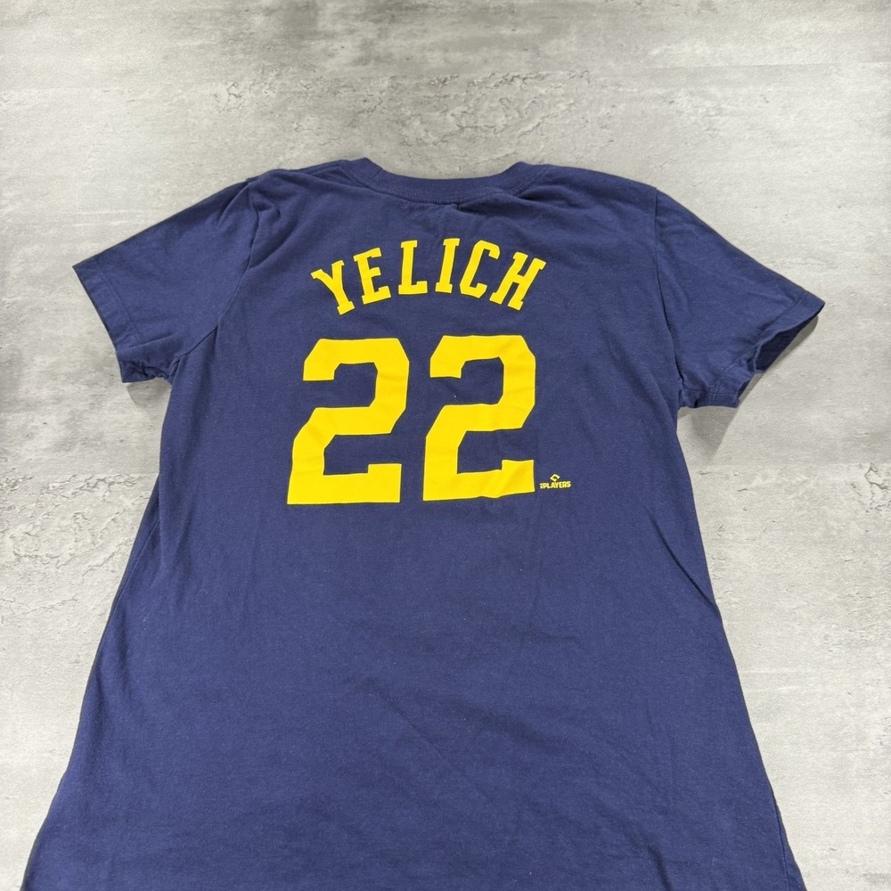 Nike Christian Yelich Milwaukee Jersey Shirt Women Small Navy Blue Cotton Yellow